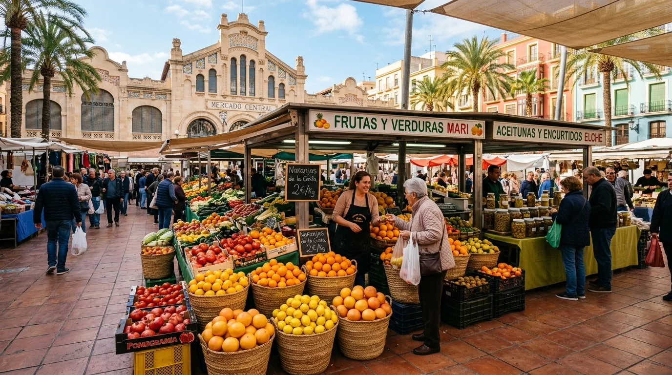 Mercado Central de Valencia modernist dome with citrus fruit stands and cured hams